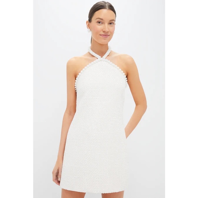 White Halter Neck Midi Dress